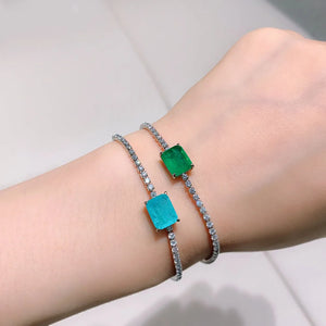 Paraiba Tourmaline Emerald Tennis Chain Bracelet