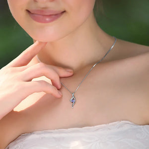 925 Silver Purple Crystal Necklace Geometric Women's Jewelry