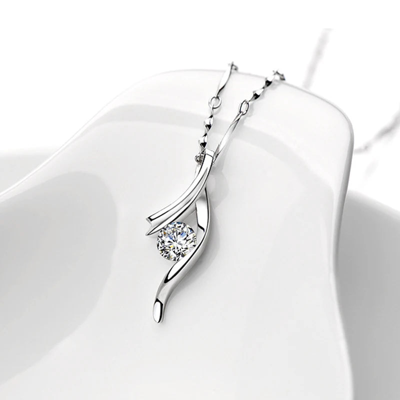925 Silver Purple Crystal Necklace Geometric Women's Jewelry