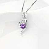 925 Silver Purple Crystal Necklace Geometric Women's Jewelry