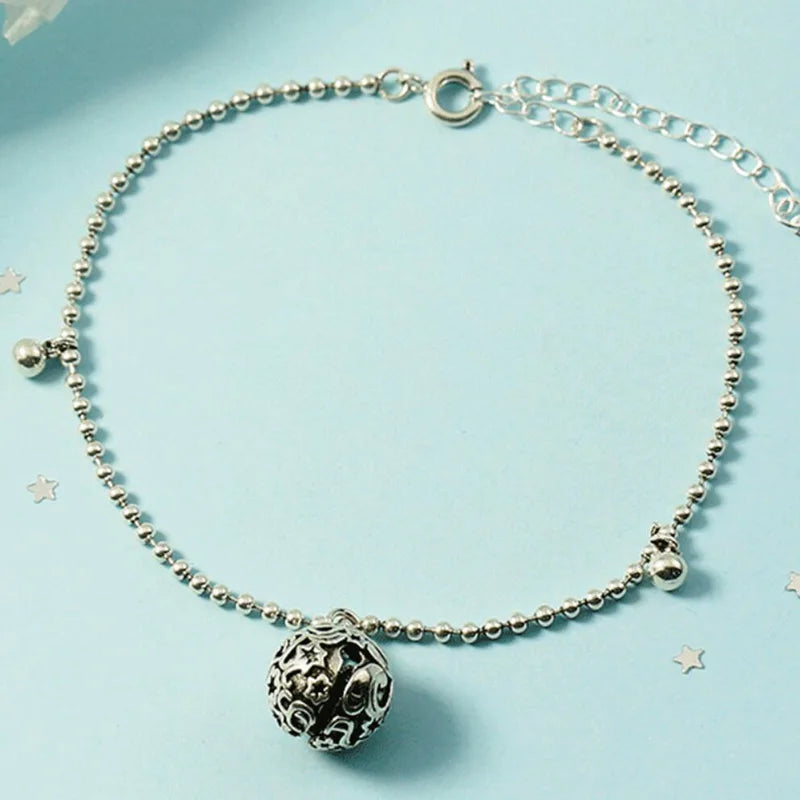 925 Silver Anklet Hollow Ball Foot Jewelry Beach Accessory