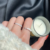 Zircon Silver Pearl Ring Open Size Finger Jewelry Gift
