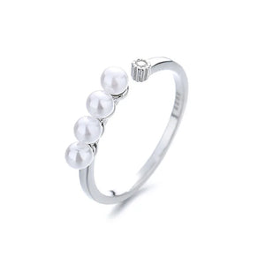 Zircon Silver Pearl Ring Open Size Finger Jewelry Gift