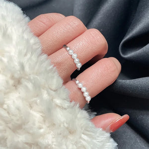 Zircon Silver Pearl Ring Open Size Finger Jewelry Gift