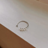 Zircon Silver Pearl Ring Open Size Finger Jewelry Gift