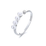 Zircon Silver Pearl Ring Open Size Finger Jewelry Gift
