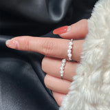 Zircon Silver Pearl Ring Open Size Finger Jewelry Gift