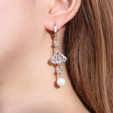 Zircon Flower Earrings 925 Silver Pearl Tassel Lady Party Accessories