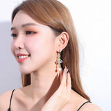 Zircon Flower Earrings 925 Silver Pearl Tassel Lady Party Accessories