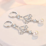 Zircon Flower Earrings 925 Silver Pearl Tassel Lady Party Accessories