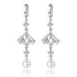 Zircon Flower Earrings 925 Silver Pearl Tassel Lady Party Accessories