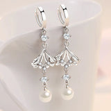 Zircon Flower Earrings 925 Silver Pearl Tassel Lady Party Accessories