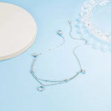 925 Silver Double Layer Anklet Zircon Round Anklets