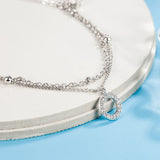 925 Silver Double Layer Anklet Zircon Round Anklets
