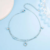 925 Silver Double Layer Anklet Zircon Round Anklets