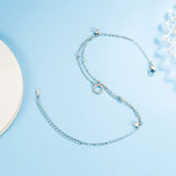 925 Silver Double Layer Anklet Zircon Round Anklets