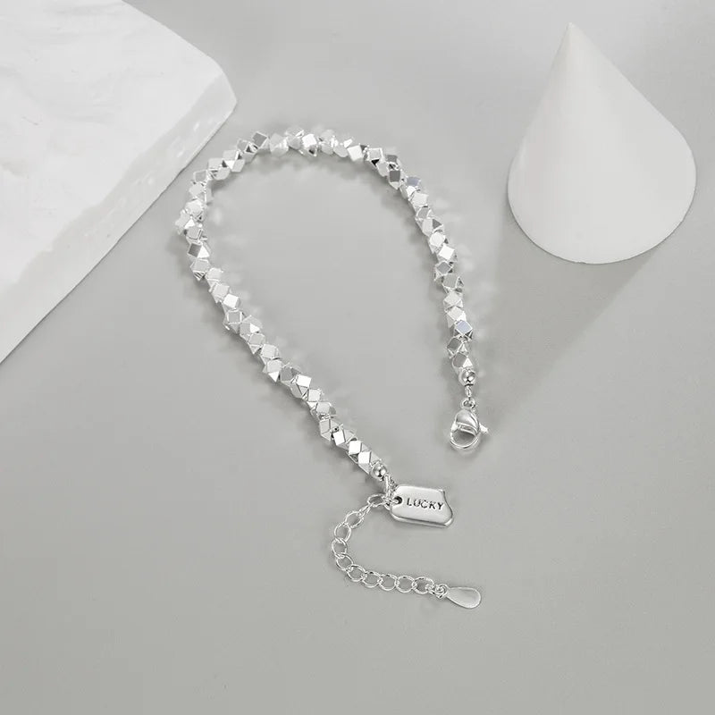 925 Silver Geometric Beads Bracelet for Women - Lucky Gift