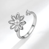 Adjustable 925 Silver Pearl Flower Ring for Women