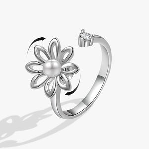 Adjustable 925 Silver Pearl Flower Ring for Women