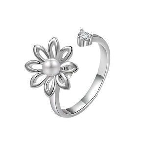 Adjustable 925 Silver Pearl Flower Ring for Women