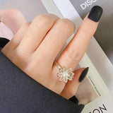 Adjustable 925 Silver Pearl Flower Ring for Women