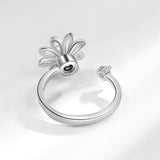 Adjustable 925 Silver Pearl Flower Ring for Women