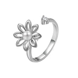 Adjustable 925 Silver Pearl Flower Ring for Women