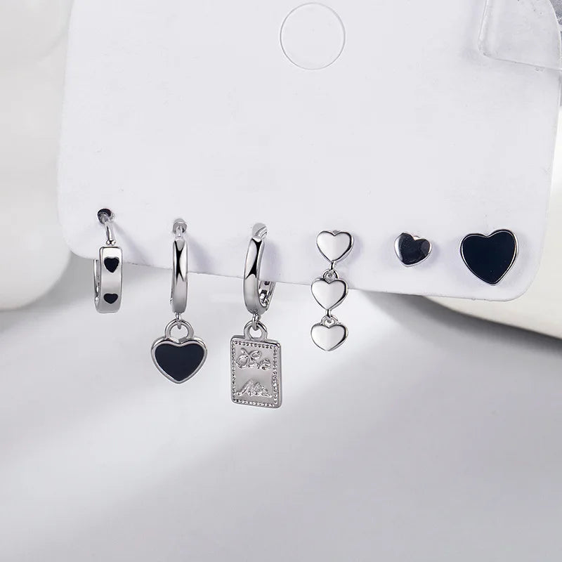 925 Silver Heart Hoop Earrings Women Charm Party Gift
