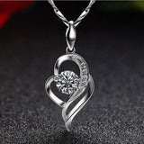 925 Silver Chain Choker Necklace Crystal CZ Heart Pendant For Women