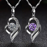 925 Silver Chain Choker Necklace Crystal CZ Heart Pendant For Women