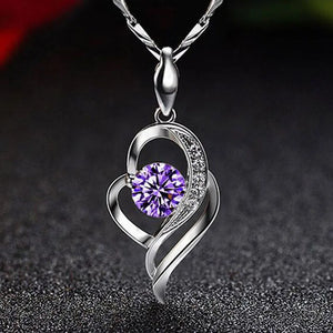 925 Silver Chain Choker Necklace Crystal CZ Heart Pendant For Women