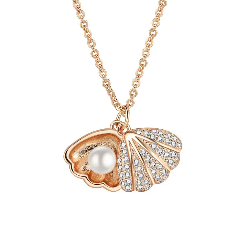 925 Silver Necklace Pearl Mussel Pendant CZ Necklaces