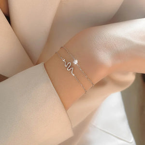 925 Silver Snake Bracelet Zircon Round Chain Jewelry Gift