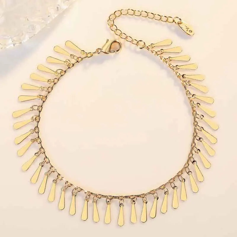 Boho Water Drop Tassel Anklets 925 Silver Ankle Chain Lady Beach Party Accessori