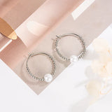 Round Pearl Earrings Women's 925 Silver Jewelry