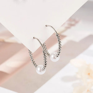 Round Pearl Earrings Women's 925 Silver Jewelry
