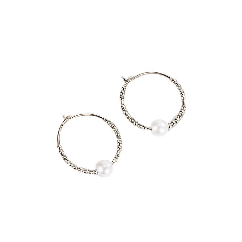 Round Pearl Earrings Women's 925 Silver Jewelry