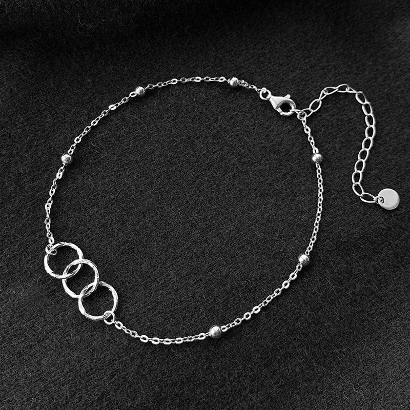 925 Silver Anklets Three Circle Foot Chain Girl Gift