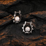Silver Sun Charm Pearl Hoop Earrings 925 Sterling Silver
