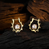 Silver Sun Charm Pearl Hoop Earrings 925 Sterling Silver