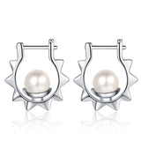 Silver Sun Charm Pearl Hoop Earrings 925 Sterling Silver