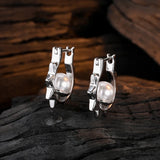 Silver Sun Charm Pearl Hoop Earrings 925 Sterling Silver