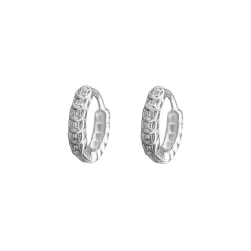 Ancient Chinese Coins Ear Buckle 925 Sterling Silver Earrings