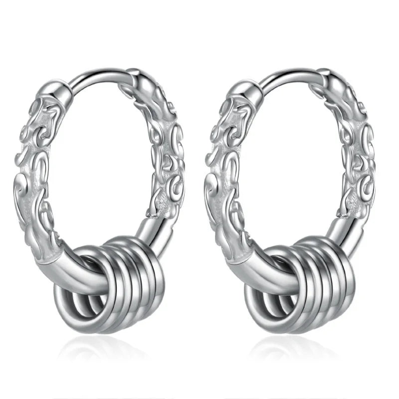 Men's Hip Hop Hoop Earrings 925 Silver