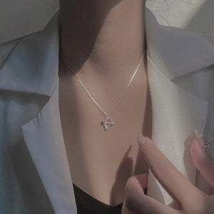 Sterling Silver Cupid Love Heart Pendant Necklace Zircon Jewelry Gift