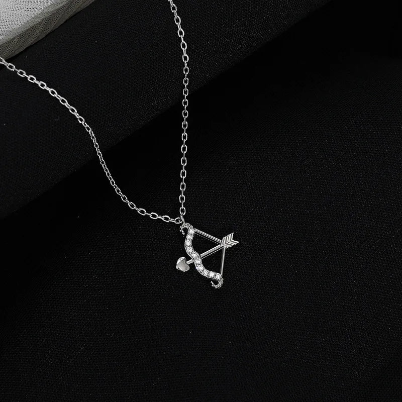 Sterling Silver Cupid Love Heart Pendant Necklace Zircon Jewelry Gift