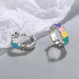Rainbow Heart Hoops Sterling Silver Earrings for Women