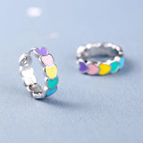 Rainbow Heart Hoops Sterling Silver Earrings for Women