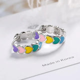 Rainbow Heart Hoops Sterling Silver Earrings for Women