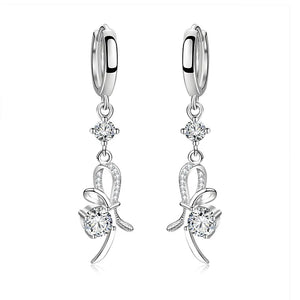 Romantic Crystal Bow Tie Earrings 925 Sterling Silver